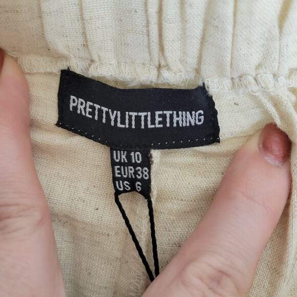 PrettyLittleThing Cream Cotton Pants with Elastic Waist and Tie Belt Size US 6 - Picture 5 of 12